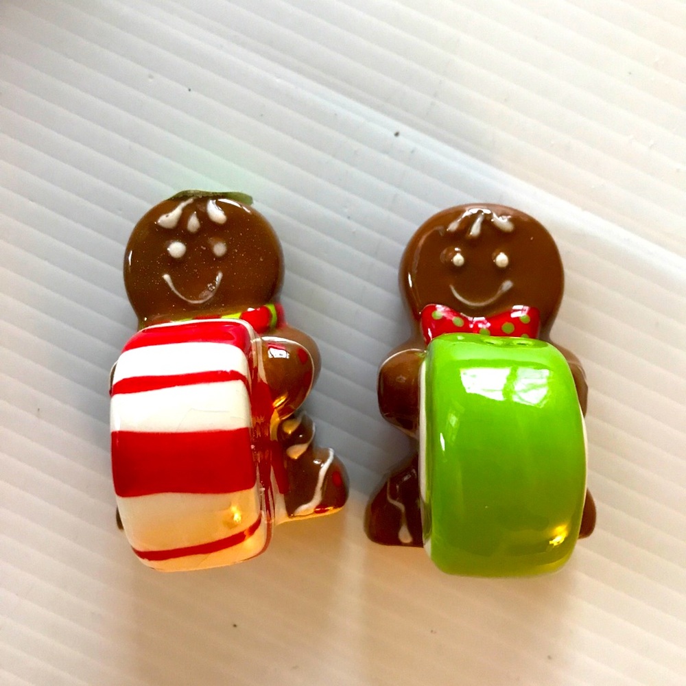 Set of Ceramic Gingerbread Salt And Pepper Shakers with Peppermint Candy